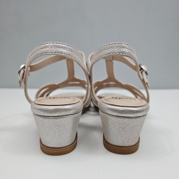 Sofft Scarlet Sandal Womens 8.5 Metallic Champagne Leather Strappy Wedge Comfort - Picture 10 of 16